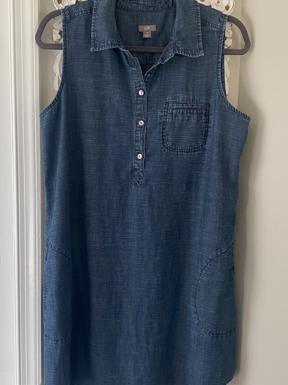 J. Jill Size M Tencel Linen Chambray Sleeveless Shirt Dress Pockets Casual - Picture 2 of 10